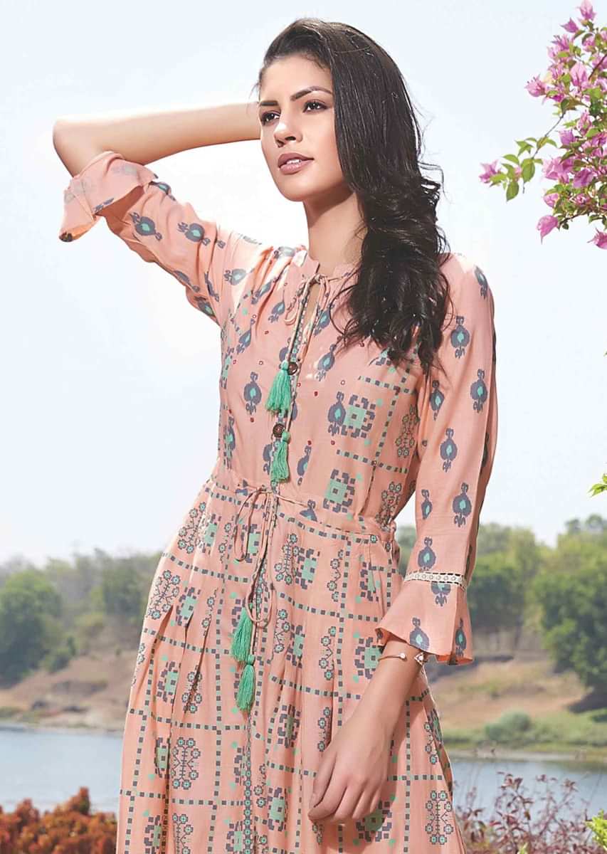 Printed tunic dress with cotton