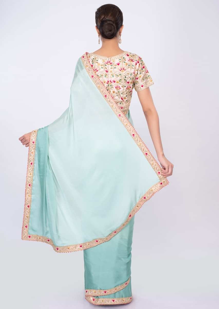 Blue Saree In Satin Crepe With Shaded Effect Online - Kalki Fashion