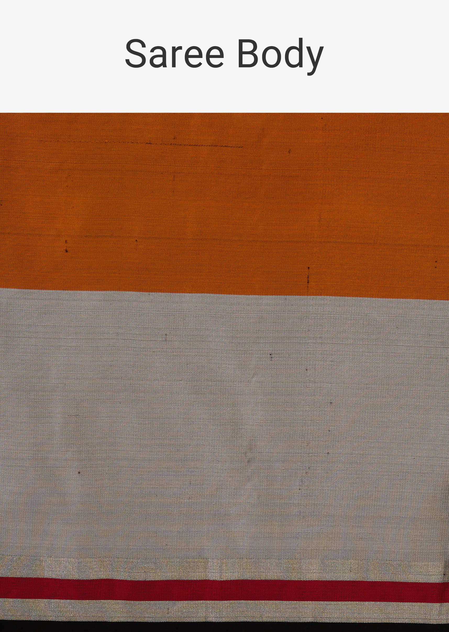 Satin Stripe Print Saree In Black Silver Grey And Fire Orange