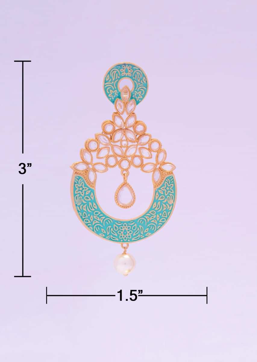Sea green gold carved earring adorn with crystal beads only on kalki