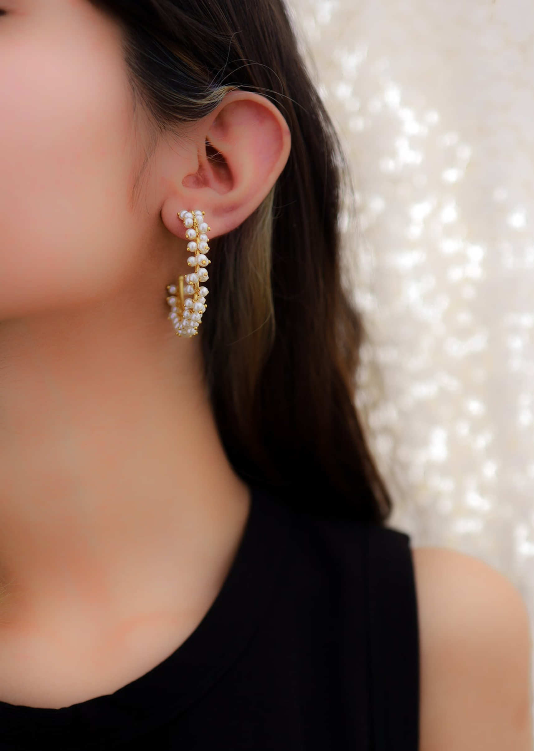 Sea Of Pearls Kundan Fringes Hoops Earrings