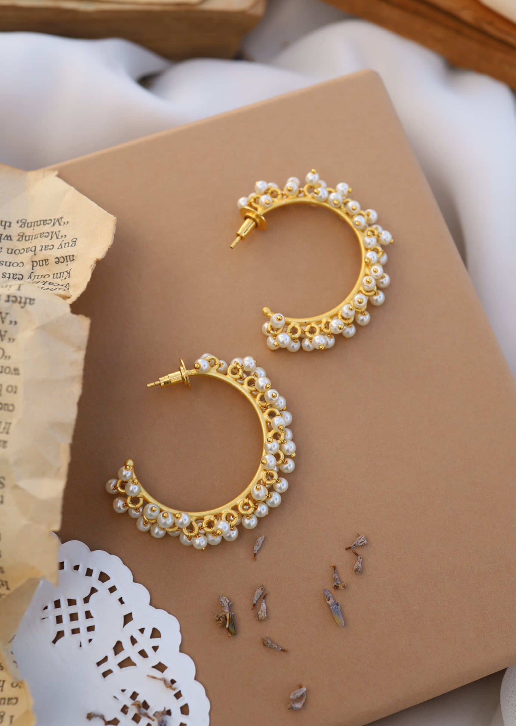 Sea Of Pearls Kundan Fringes Hoops Earrings