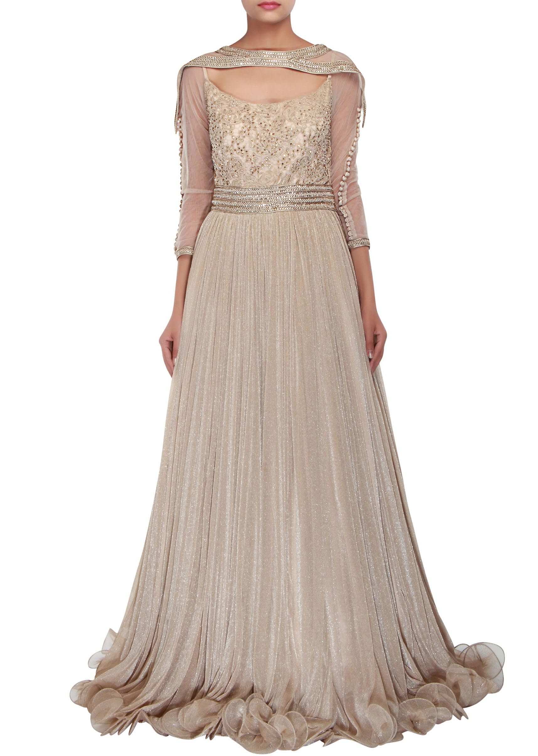 Seasam grey gown adorn in pearl and thread embellishment only on Kalki