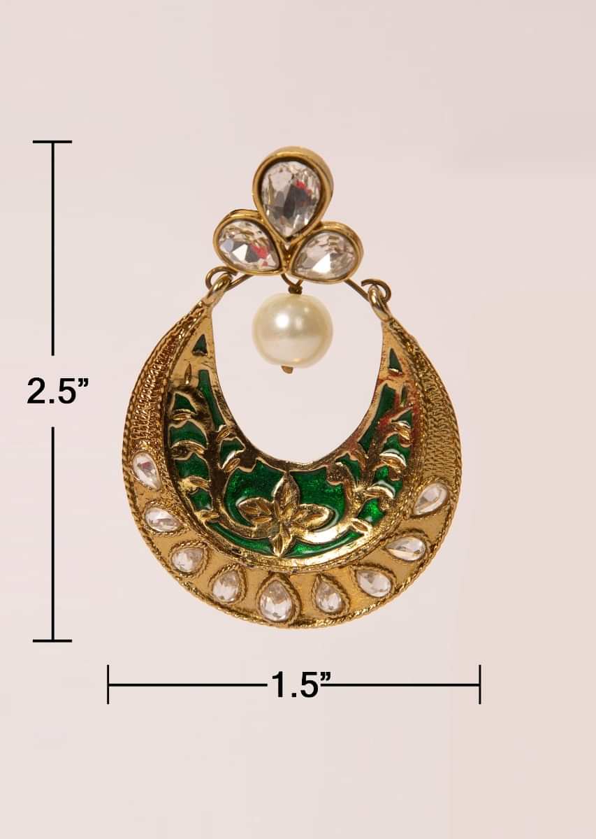 Self carved chandbali earring enhanced with kundan and  pearl