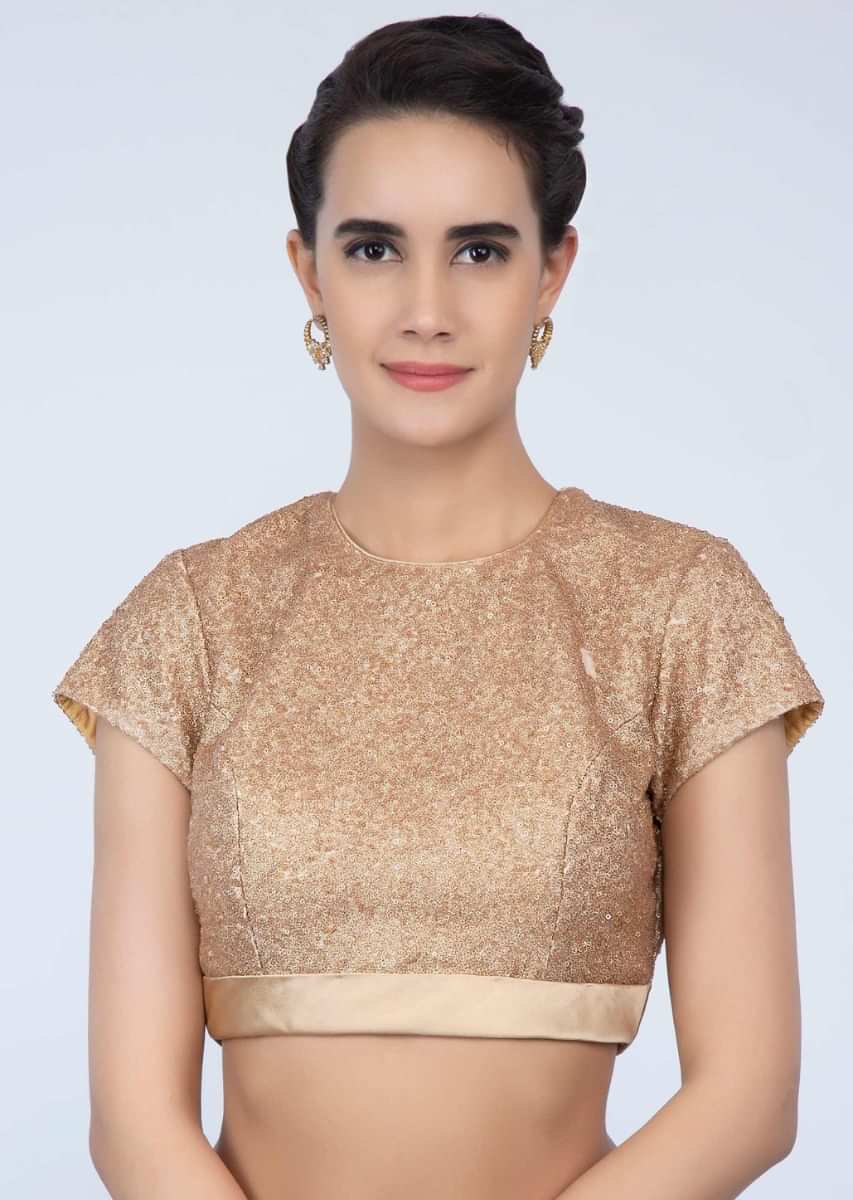 Honey Gold Blouse Embellished In Sequins With Tie Up Closure At The Back Online - Kalki Fashion