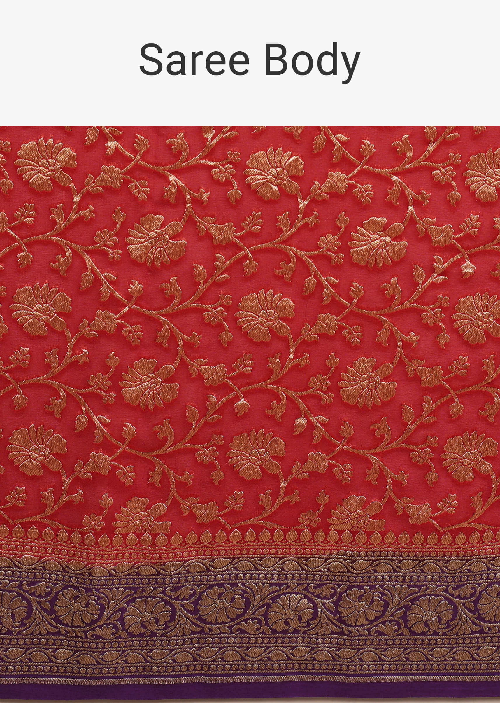 Carmine Red Saree In Georgette With Wine Border And Woven Floral Jaal Work