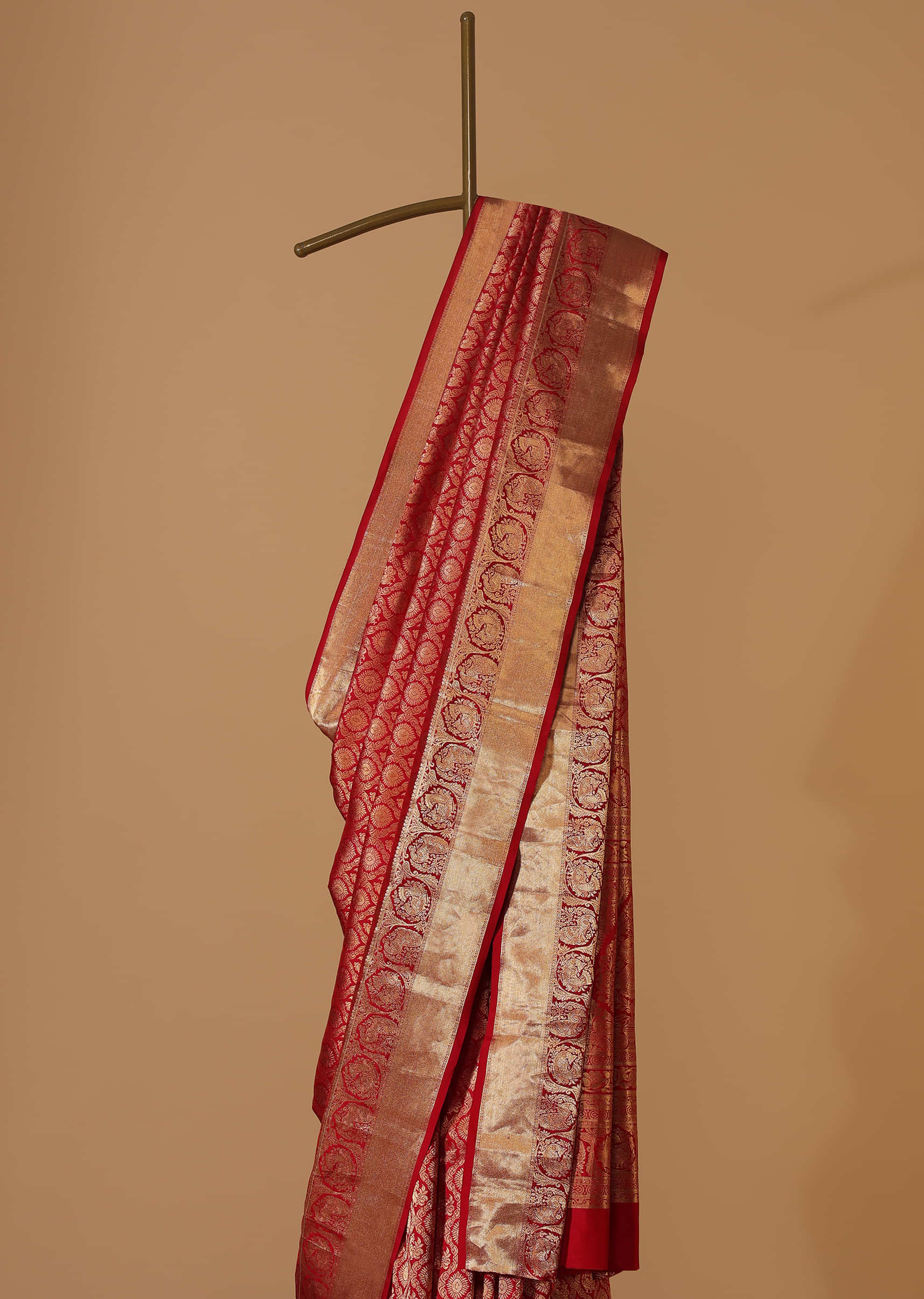 Fiery Red Zari Weave Kanjivaram Silk Saree
