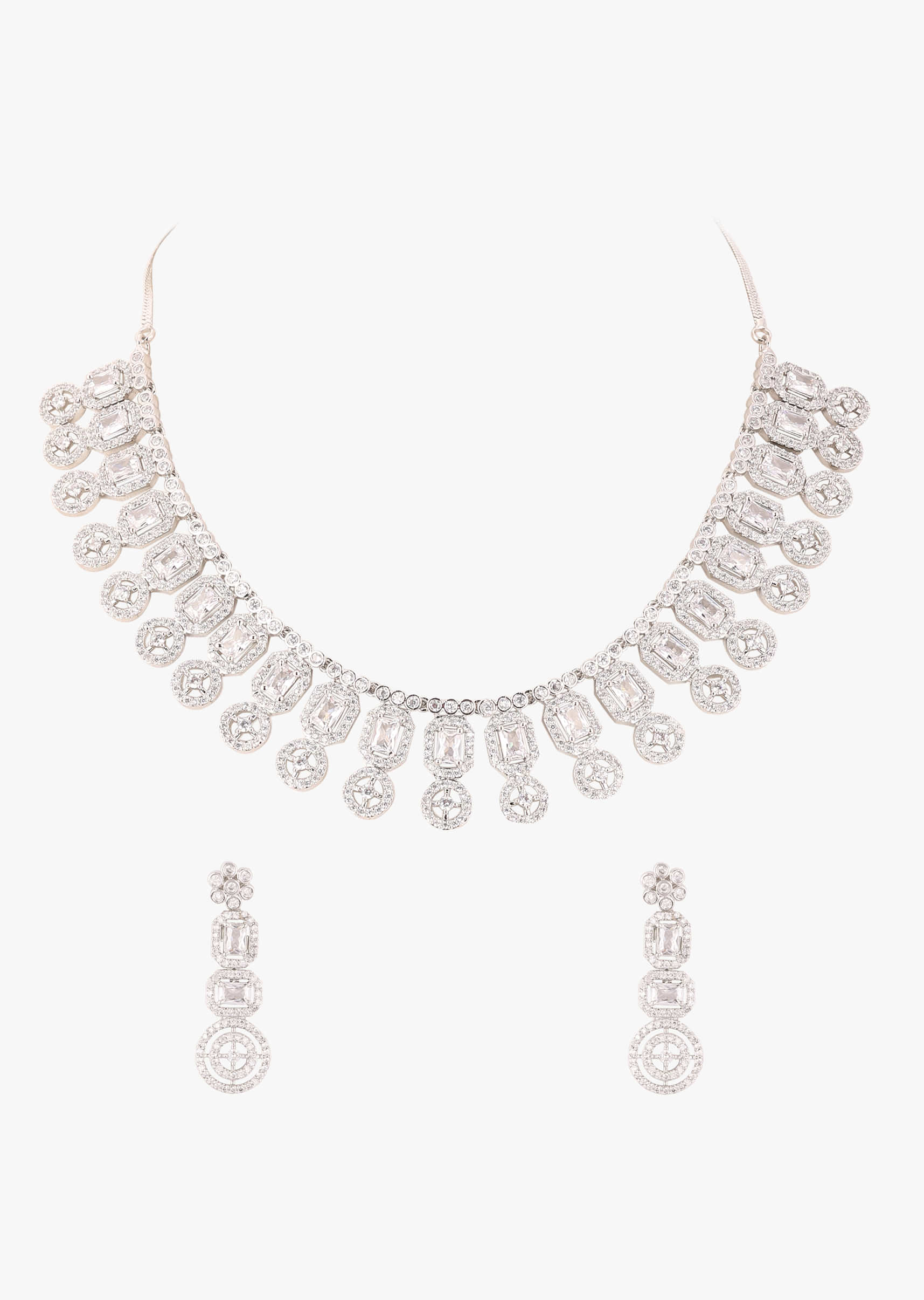 Silver Diamond Necklace Set