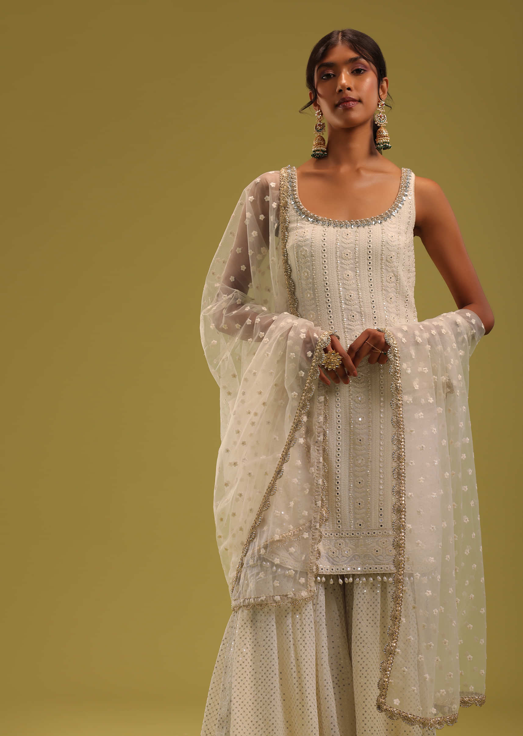 White kurta with White Lucknowi chikan embroidery | Ethnic and Beyond