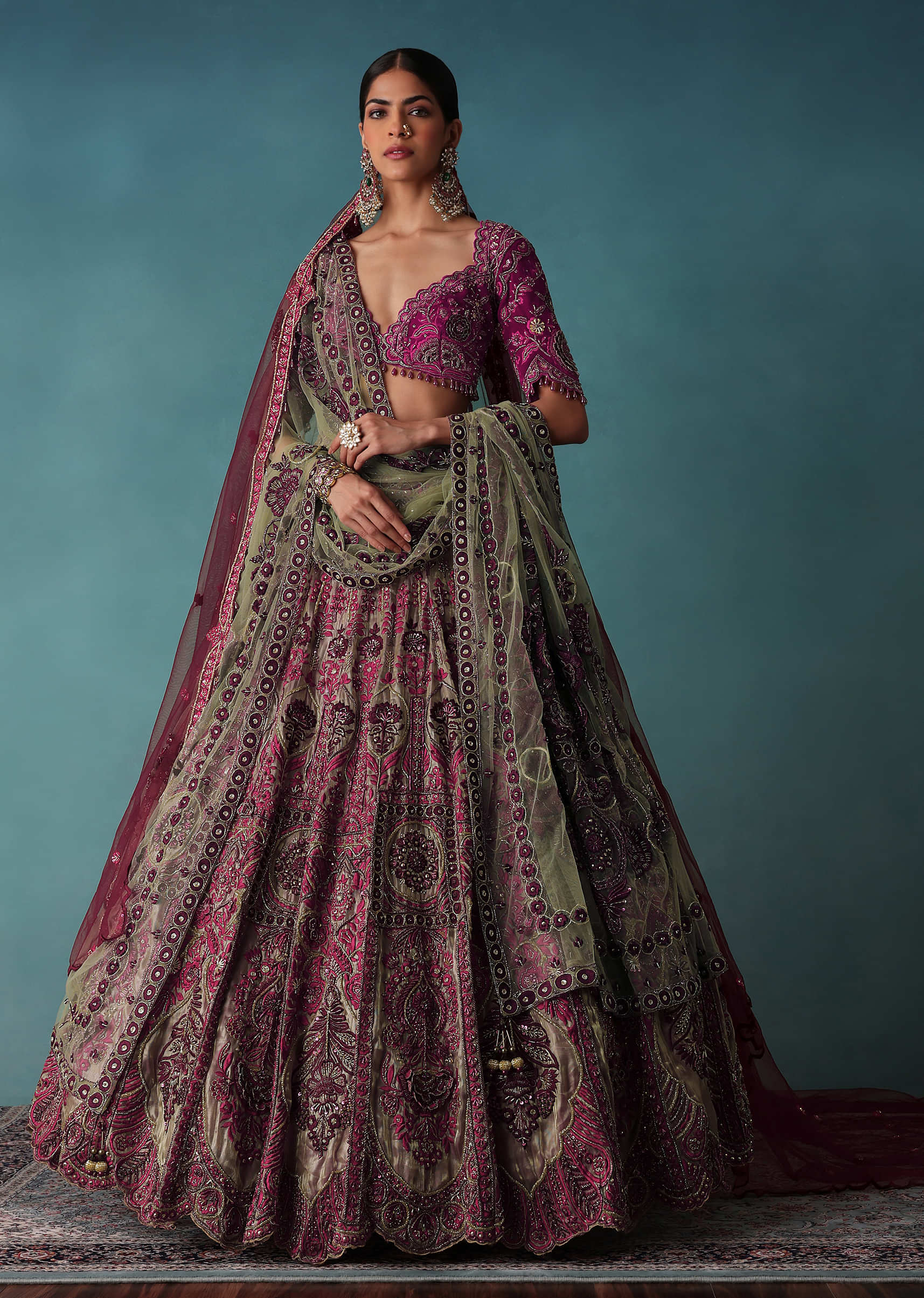 Crepe,satin and silk Purple Wedding Lehenga Choli in Embroidered - LC4707