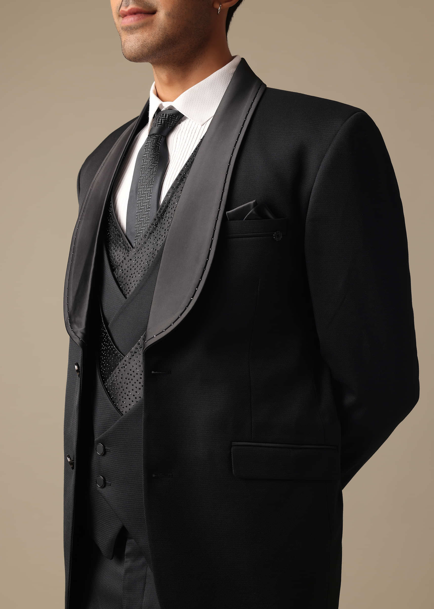 Buy Black Blazer And Pant Set Tuxedo In Terry Rayon
