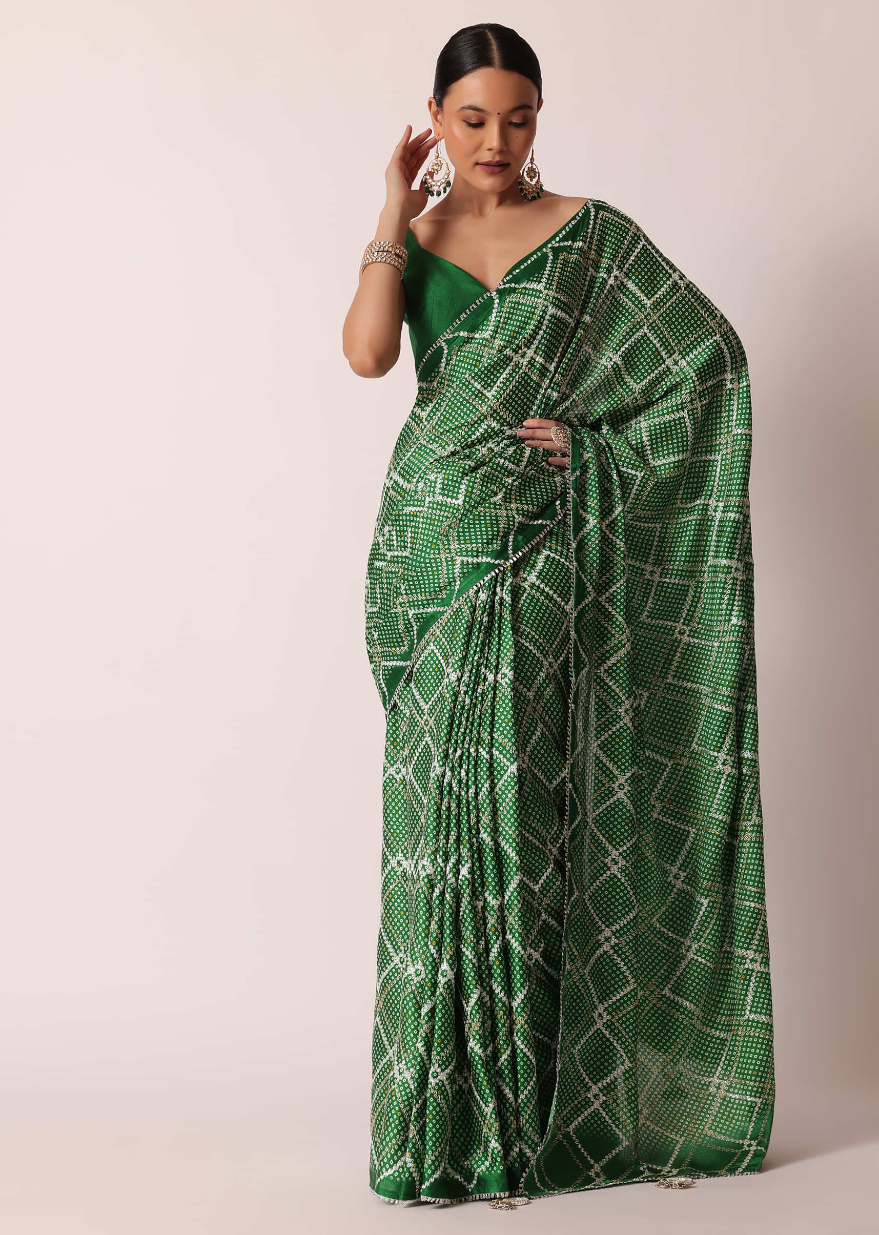 Buy Green Bandhani Silk Saree With Gota Work And Unstitched Blouse Piece  Kalki Fashion India