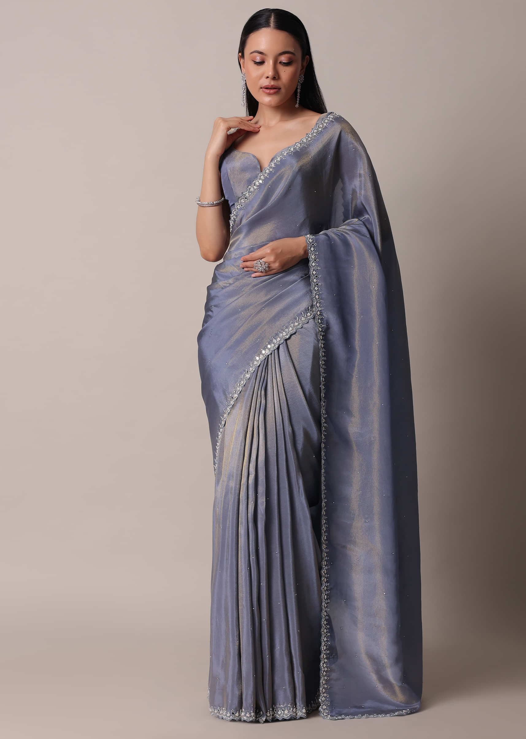 Buy Saree Mall Grey Plain Saree With Unstitched Blouse for Women