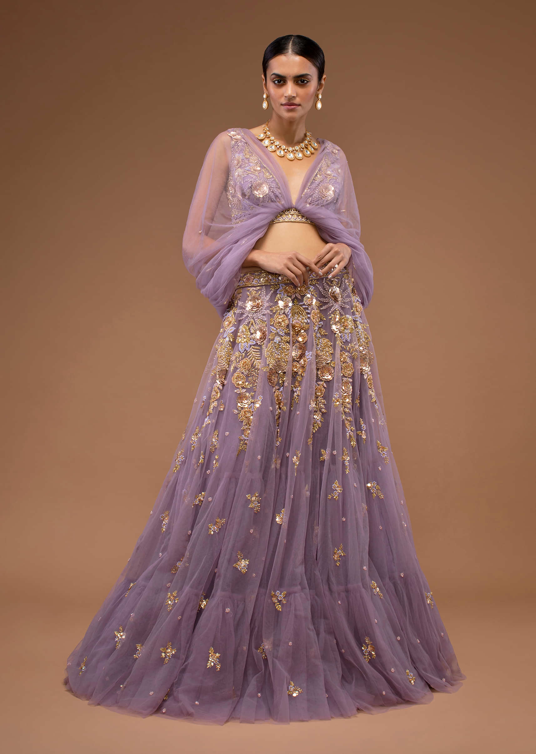 Shivani Singh In Kalki Lavender Skirt And Blouse With A Three Way Fancy Drape And Hand Embroidery
