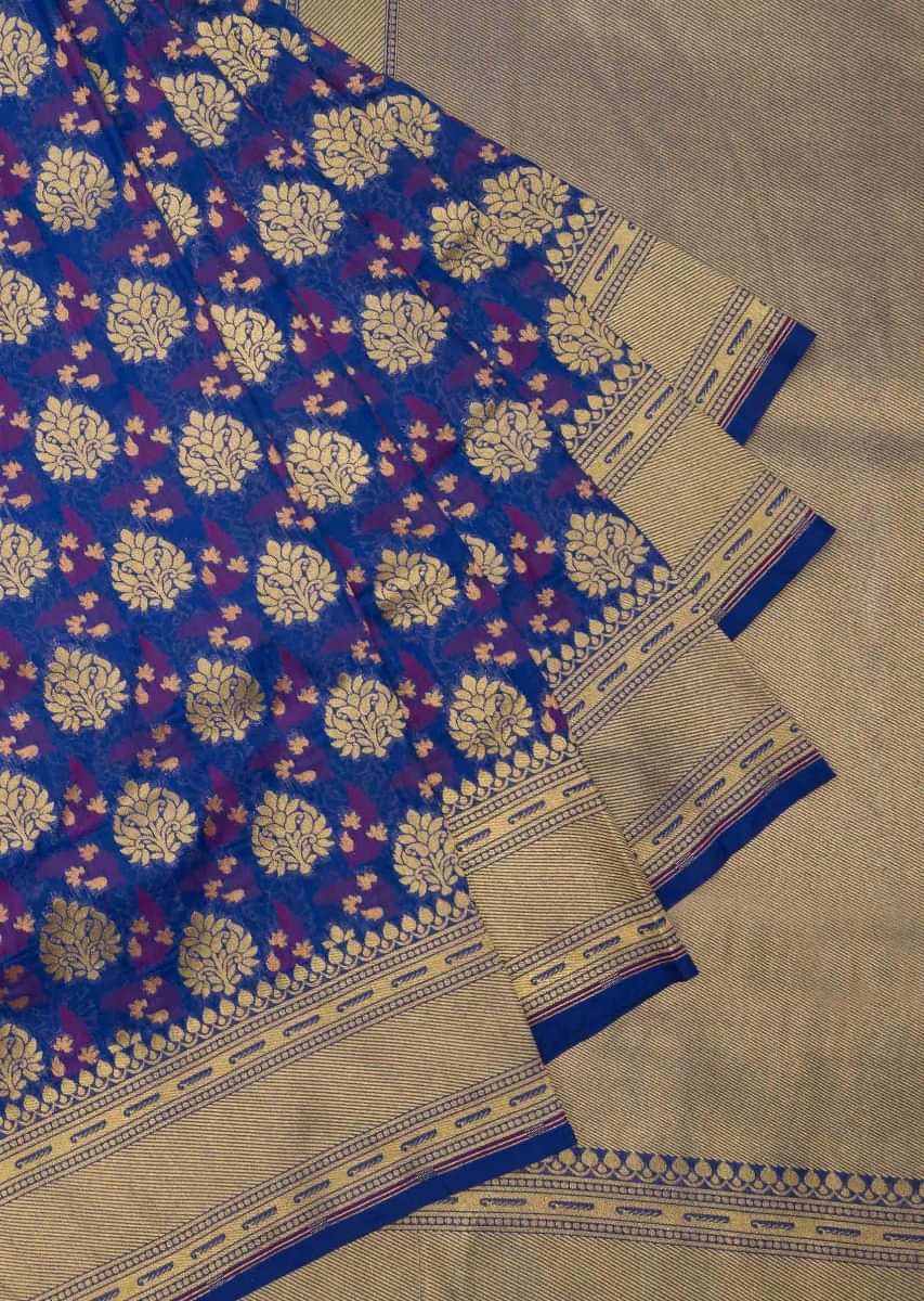 Royal Blue Saree In Silk With Weaved Butti And Gold Pallu Online - Kalki Fashion