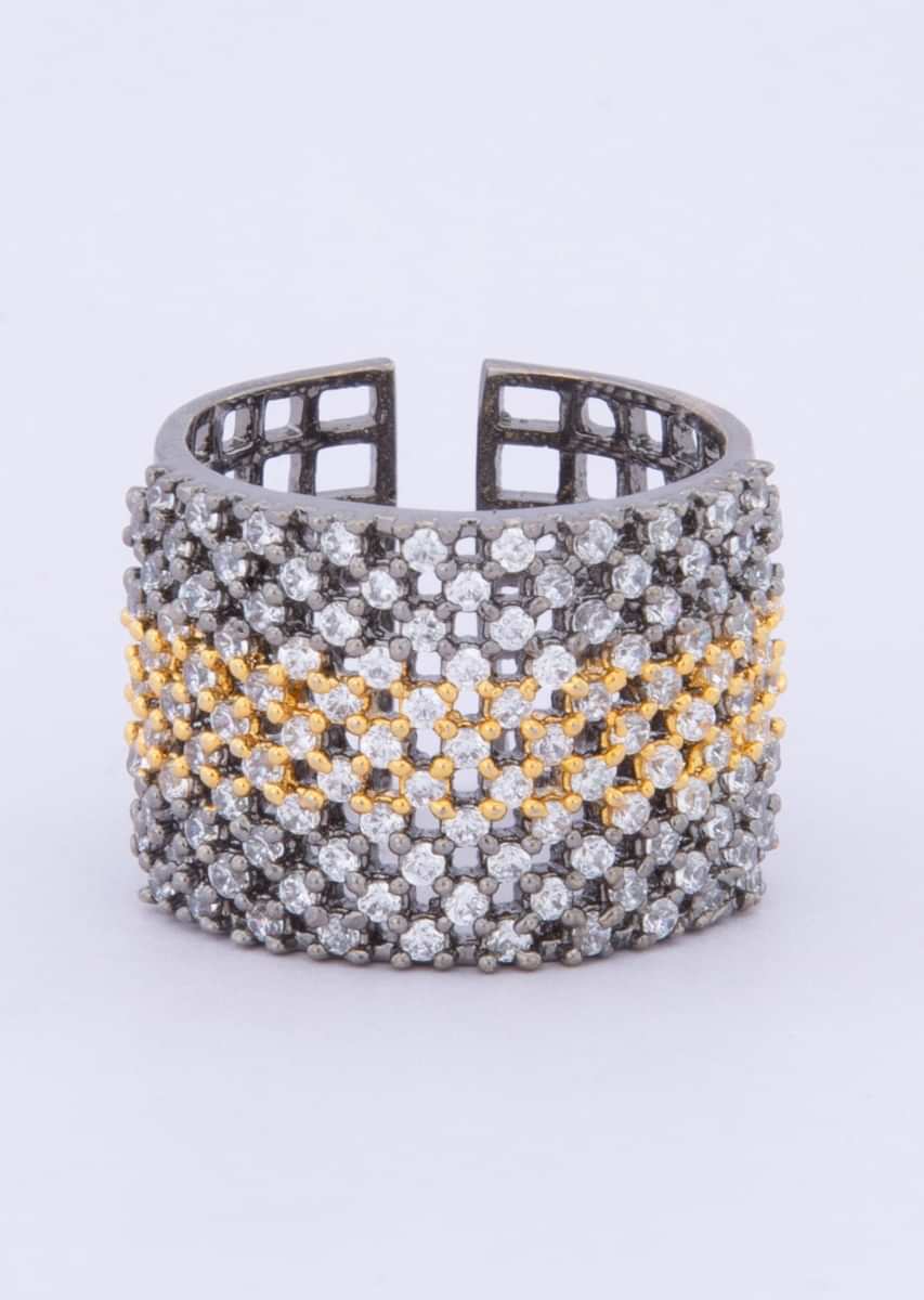 Silver and gold shaded ring with cut work only on kalki
