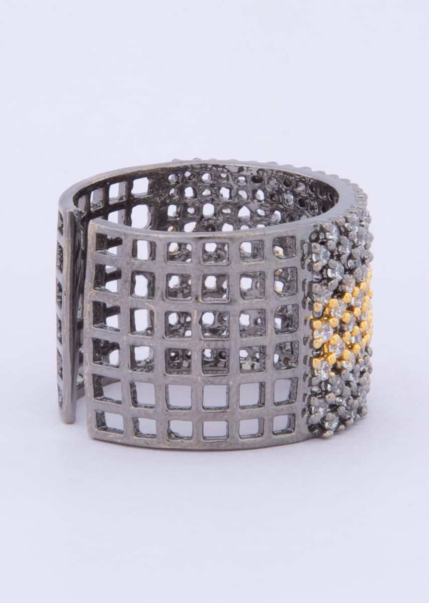 Silver and gold shaded ring with cut work only on kalki