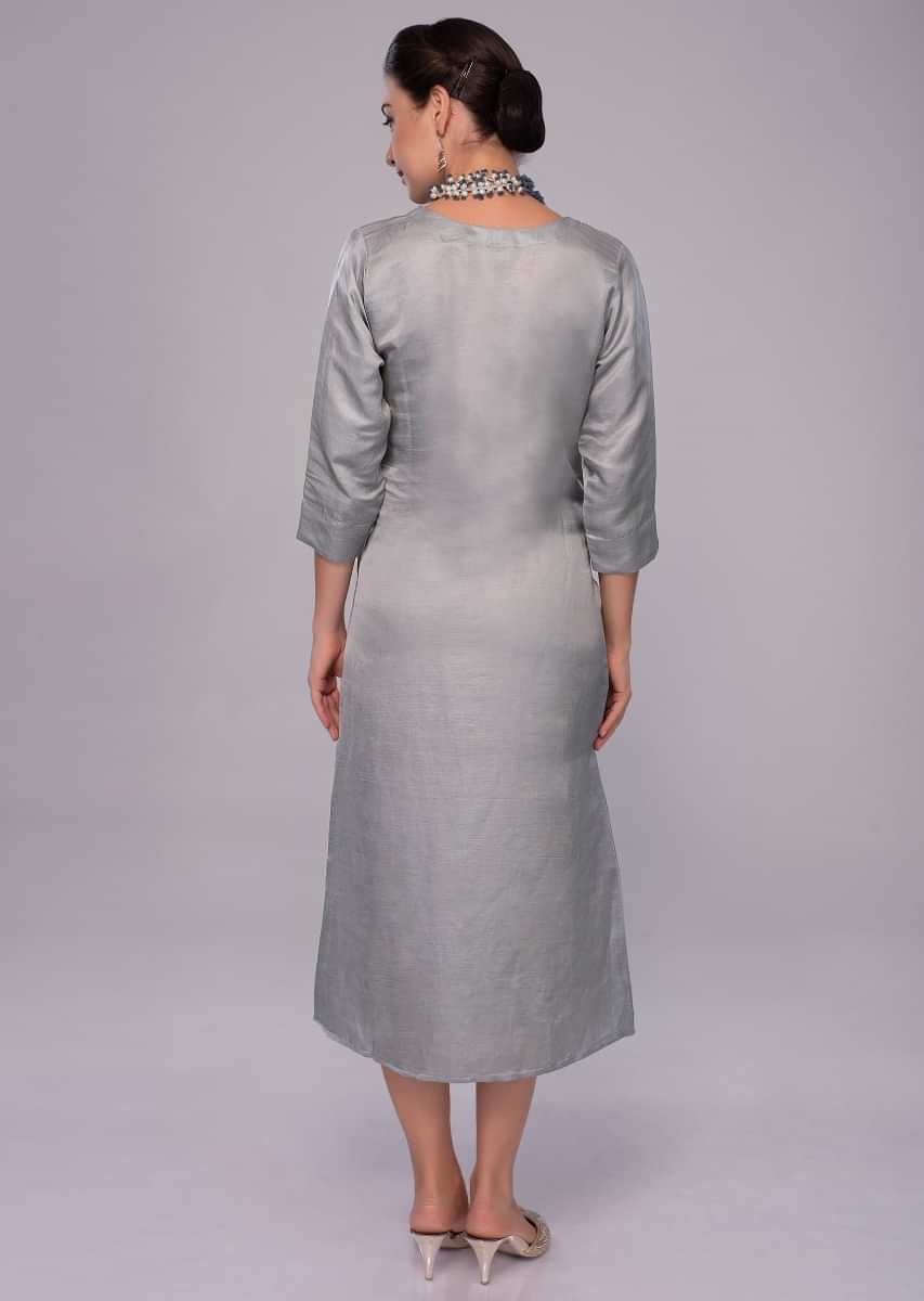 Silver grey cotton silk kurti with 2 front pocket