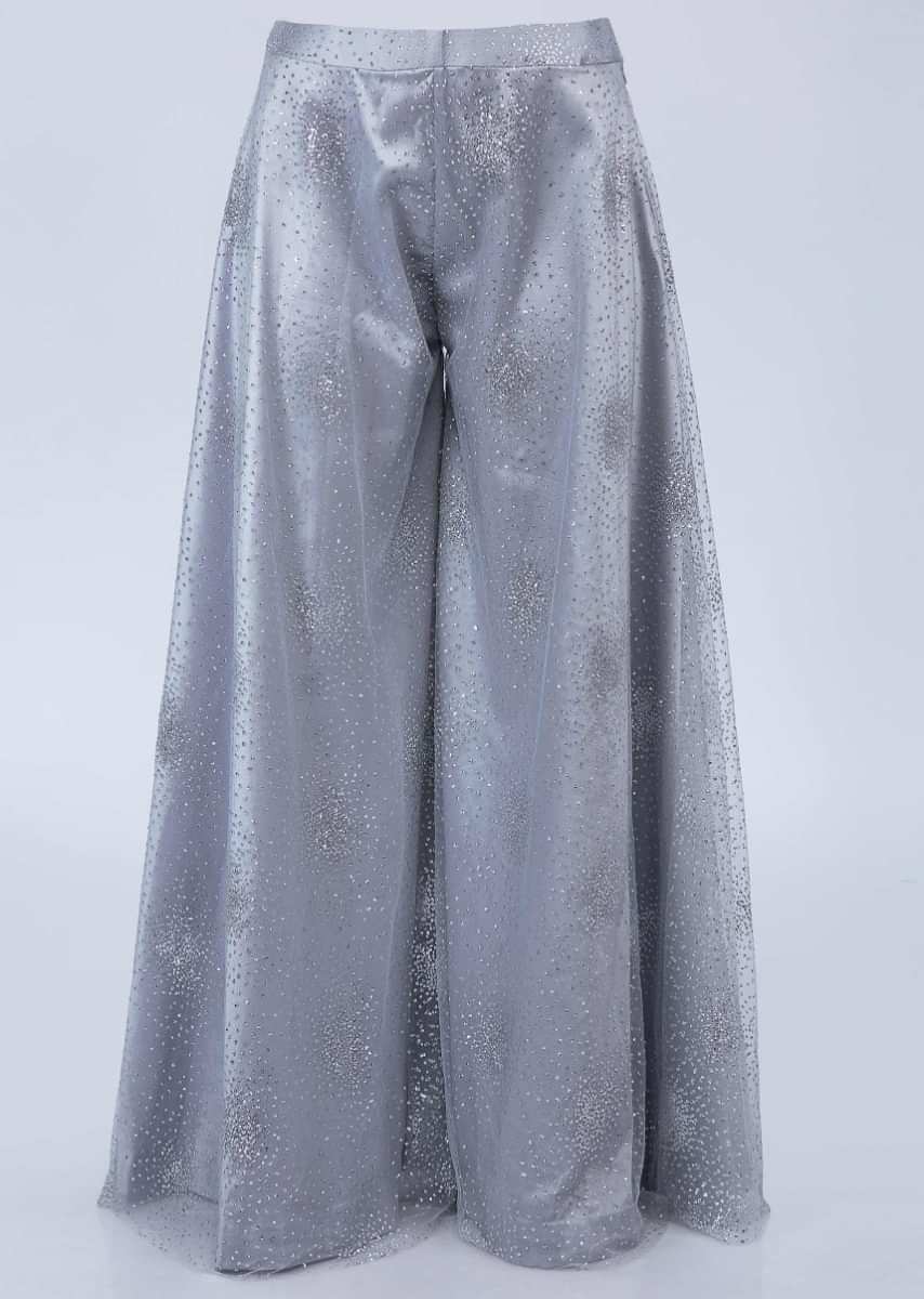 Silver grey palazzo and crop top with lycra net dupatta only on Kalki