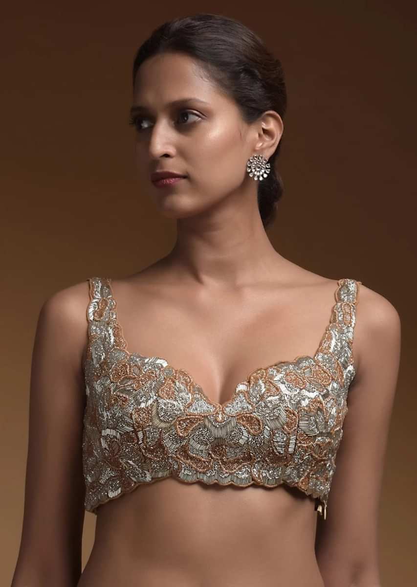 Buy Silver Heavily Hand Embellished Crop Top With Cut Dana And Salli Work  KALKI Fashion India