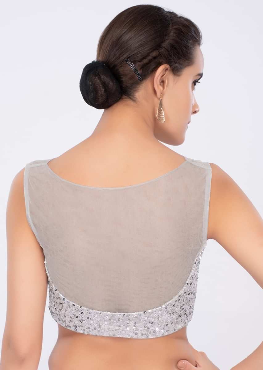 Silver Blouse In Sequins Embroidered Net Online - Kalki Fashion