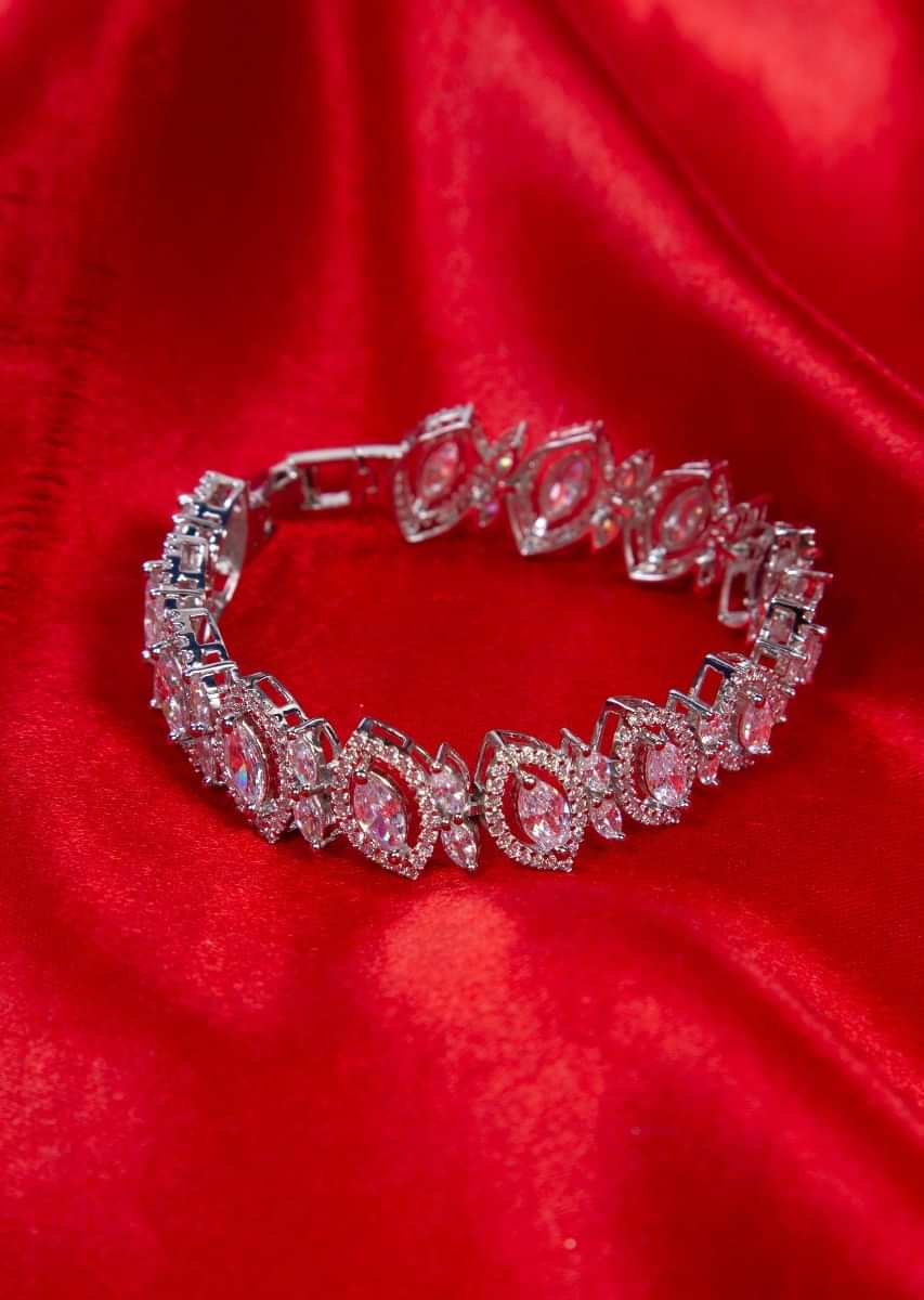 silver plated bracelet adorn with in marquise cut stone and crystal beads only on kalki