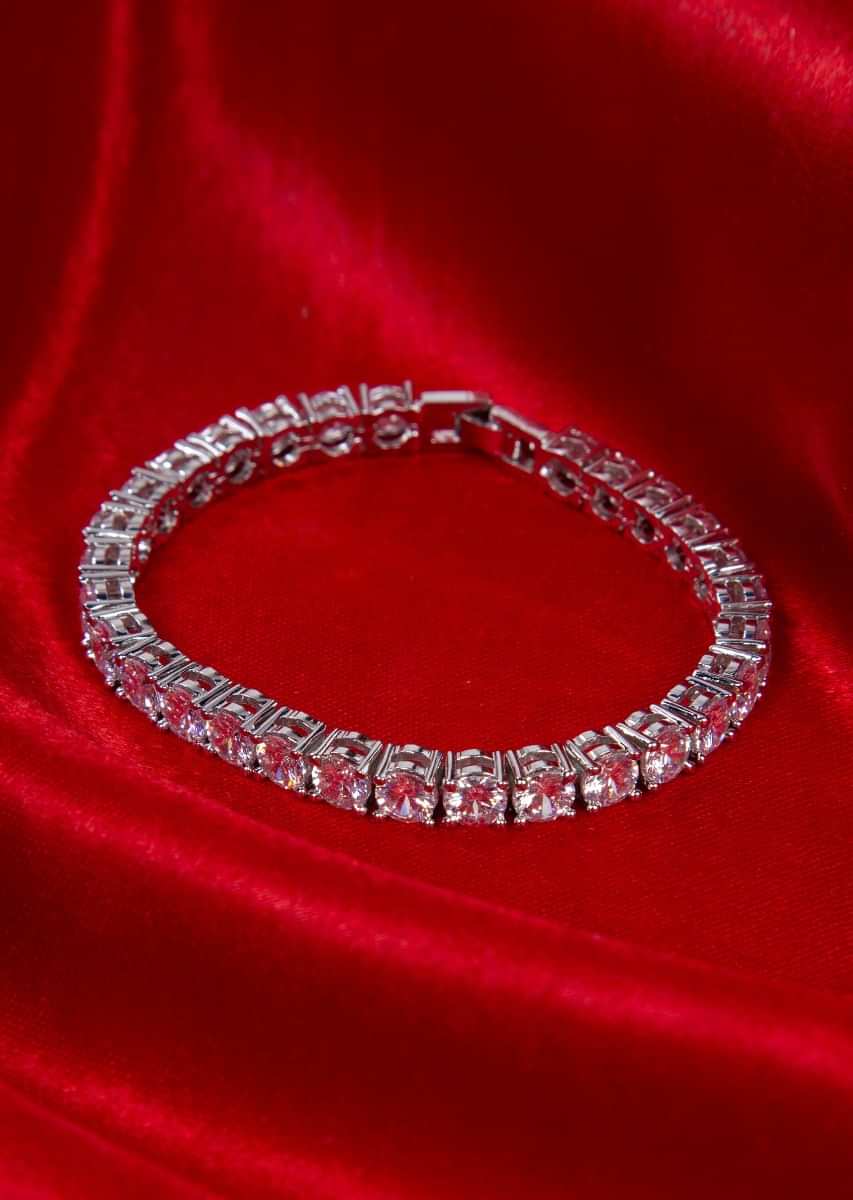 Silver plated Diamond studded bracelet only on Kalki