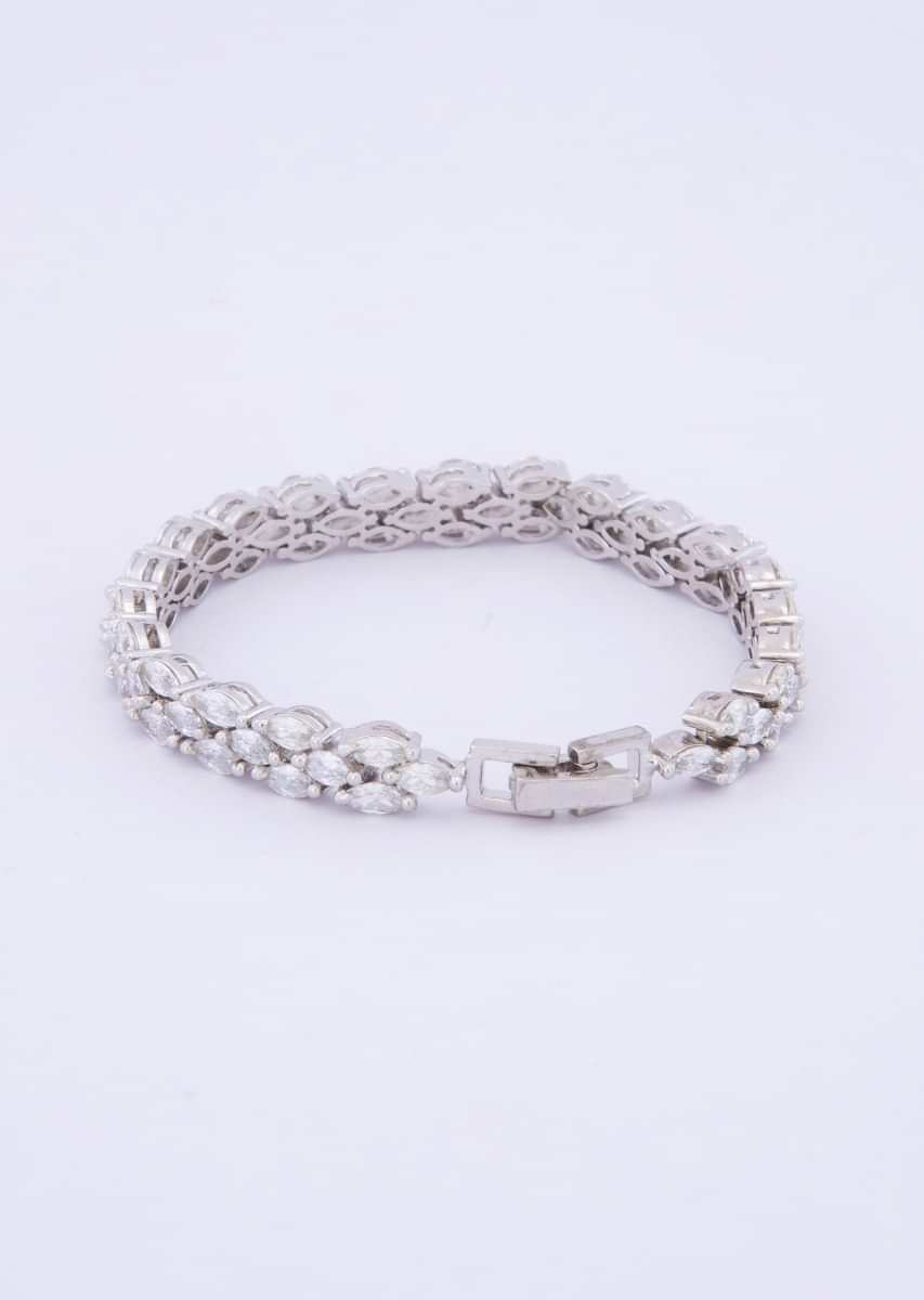 Silver plated triple layer bracelet studded in diamond stones only on kalki