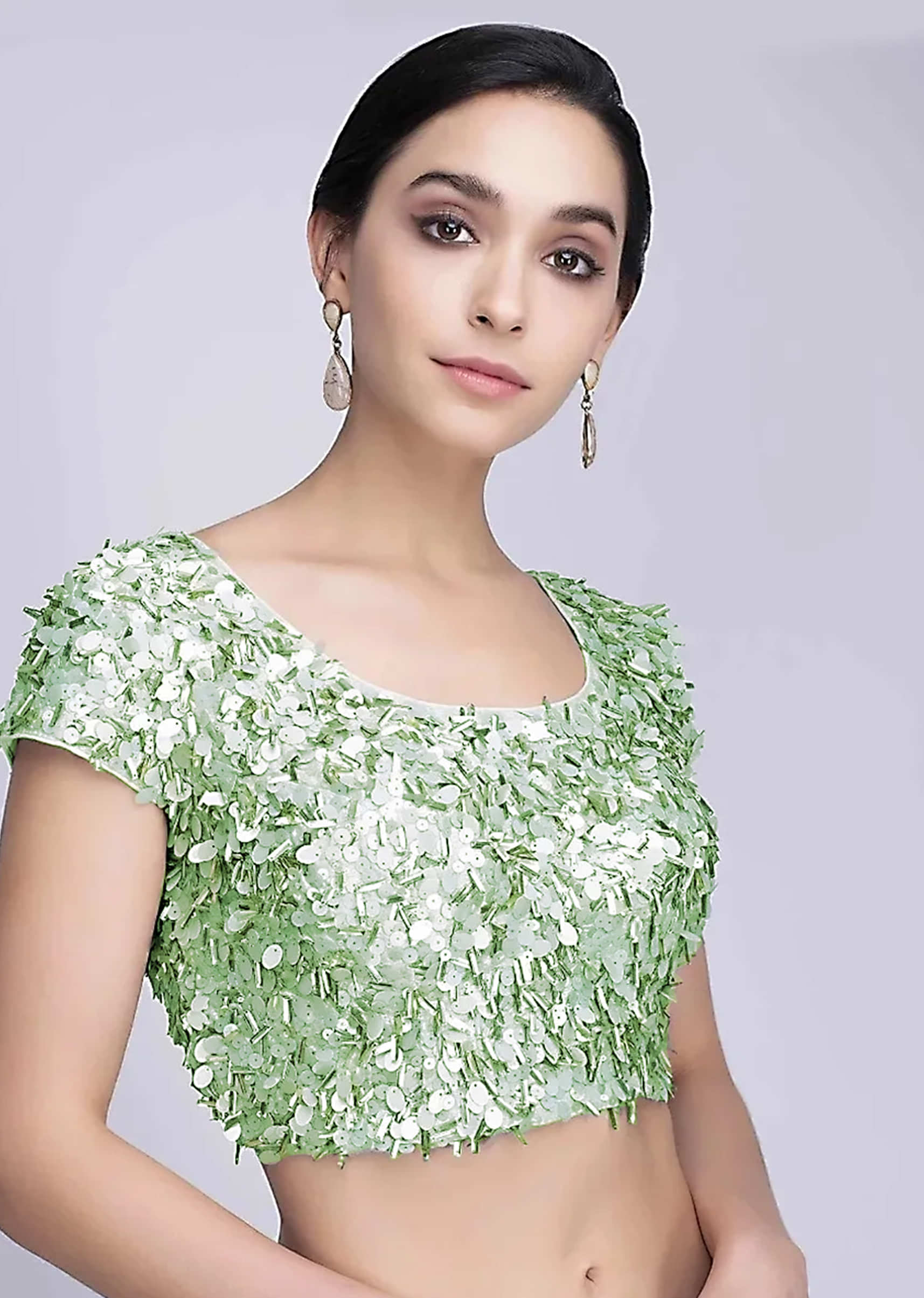 Light Green Blouse Heavily Embellished With Self Sequins Work