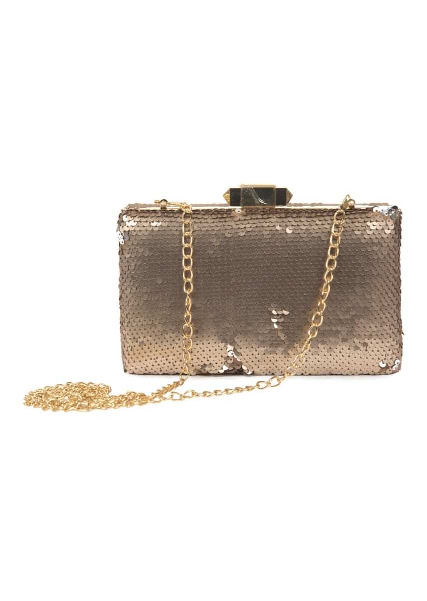 Silver Clutch in rectangular shape featuring in sequin work 