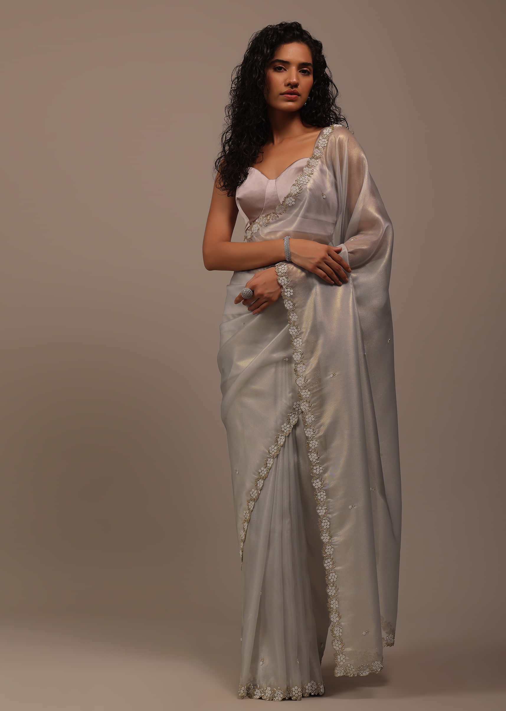 Buy Cotton Saree in Silver Grey online-Karagiri