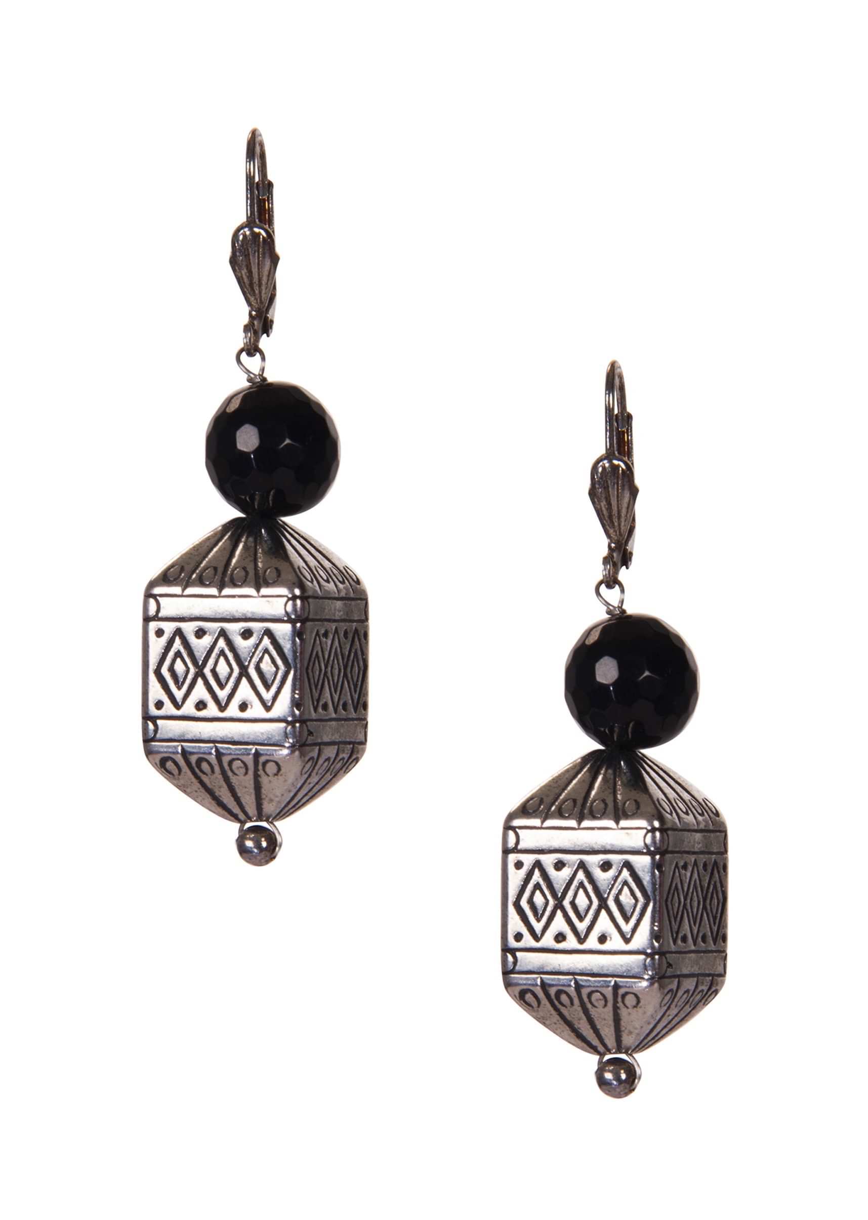 Silver Toned Earrings  With A Black Jewel Stone only on Kalki