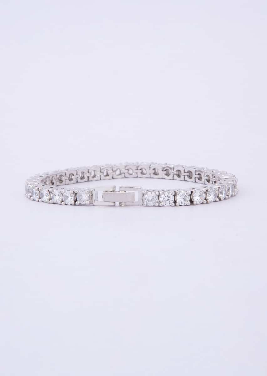 Single string silver plated diamond studded bracelet only on Kalki