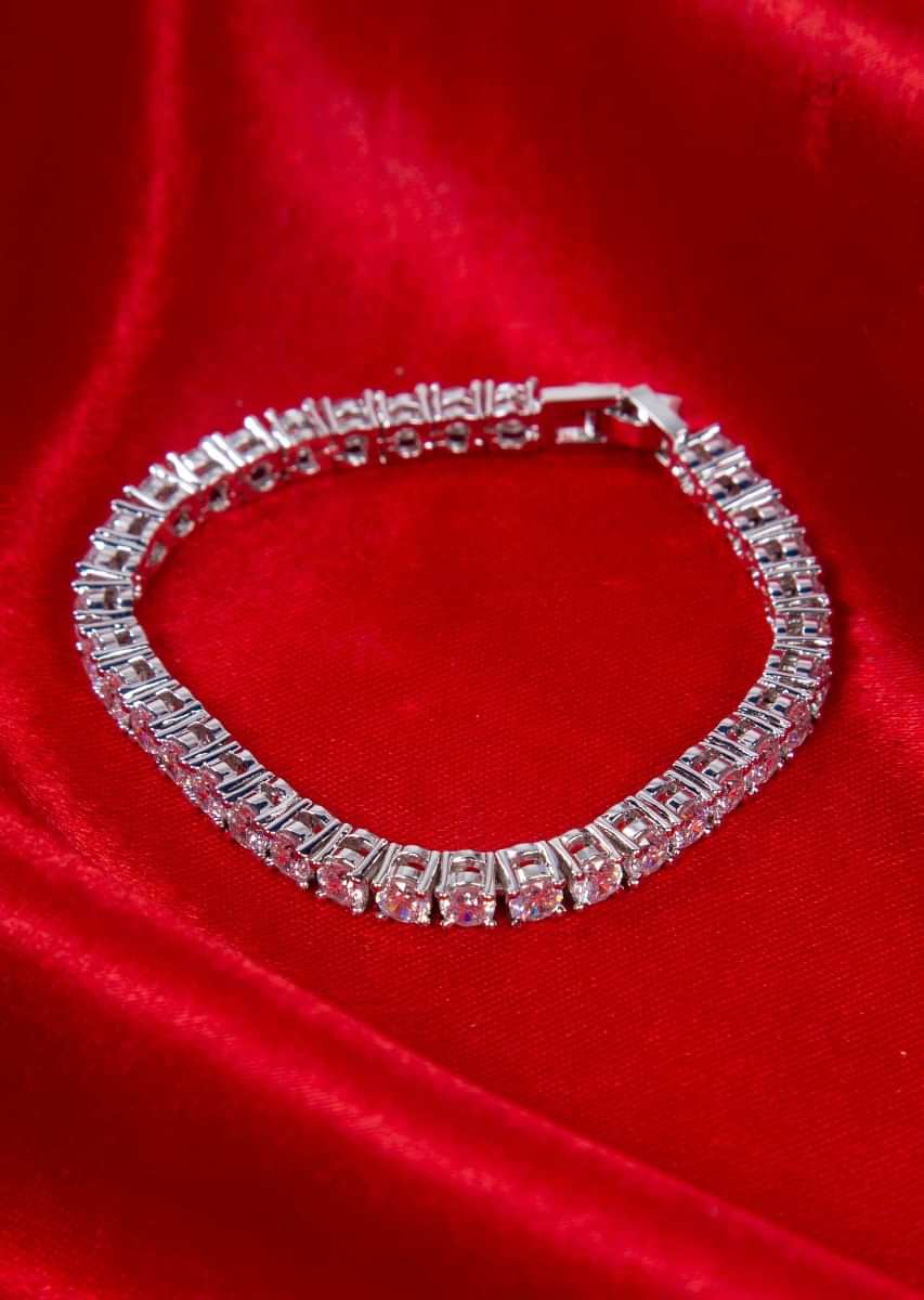 Single string silver plated diamond studded bracelet only on Kalki