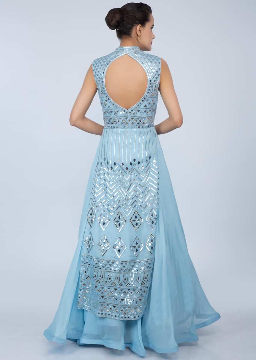 Sky Blue Anarkali Gown With Lurex Applique Work Online - Kalki Fashion