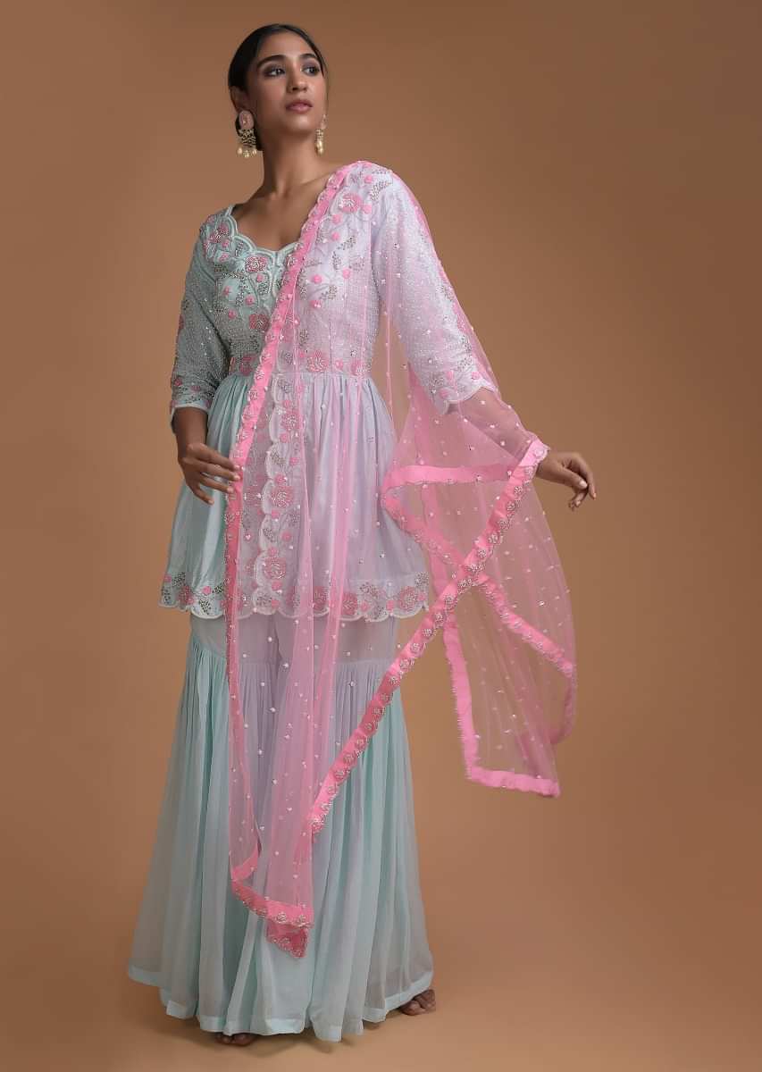 Buy Blue & Pink Kurta Suit Sets for Women by Idalia Online | Ajio.com