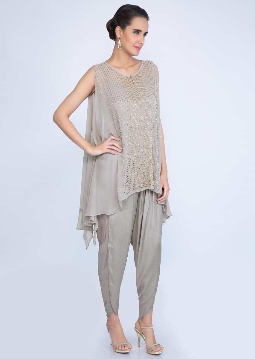 Slate grey santoon dhoti with cut dana embroidered asymmetric top only ...