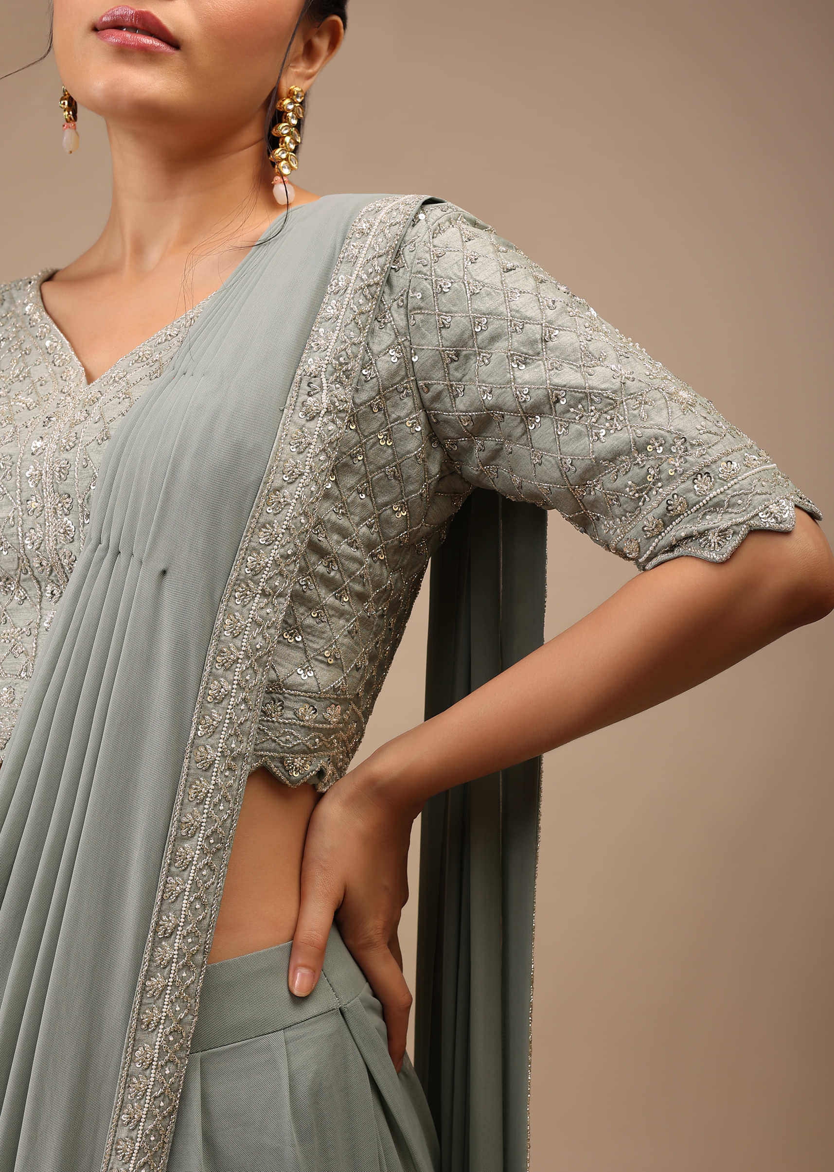 Grey lycra saree with blouse 41313