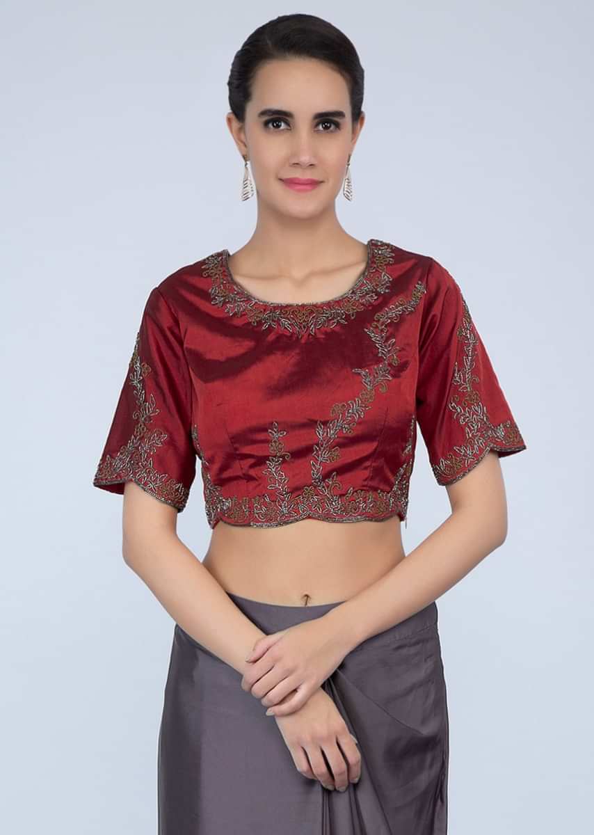 Smoke Grey Ready Pleated Saree With Detachable Pallo Online - Kalki Fashion