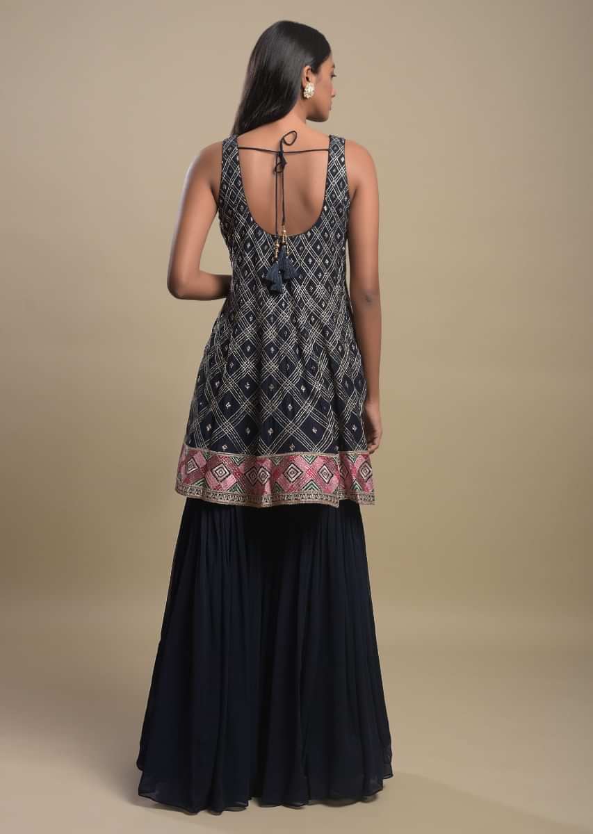 Buy Space Blue Sharara Suit In Georgette With Resham And Zari ...