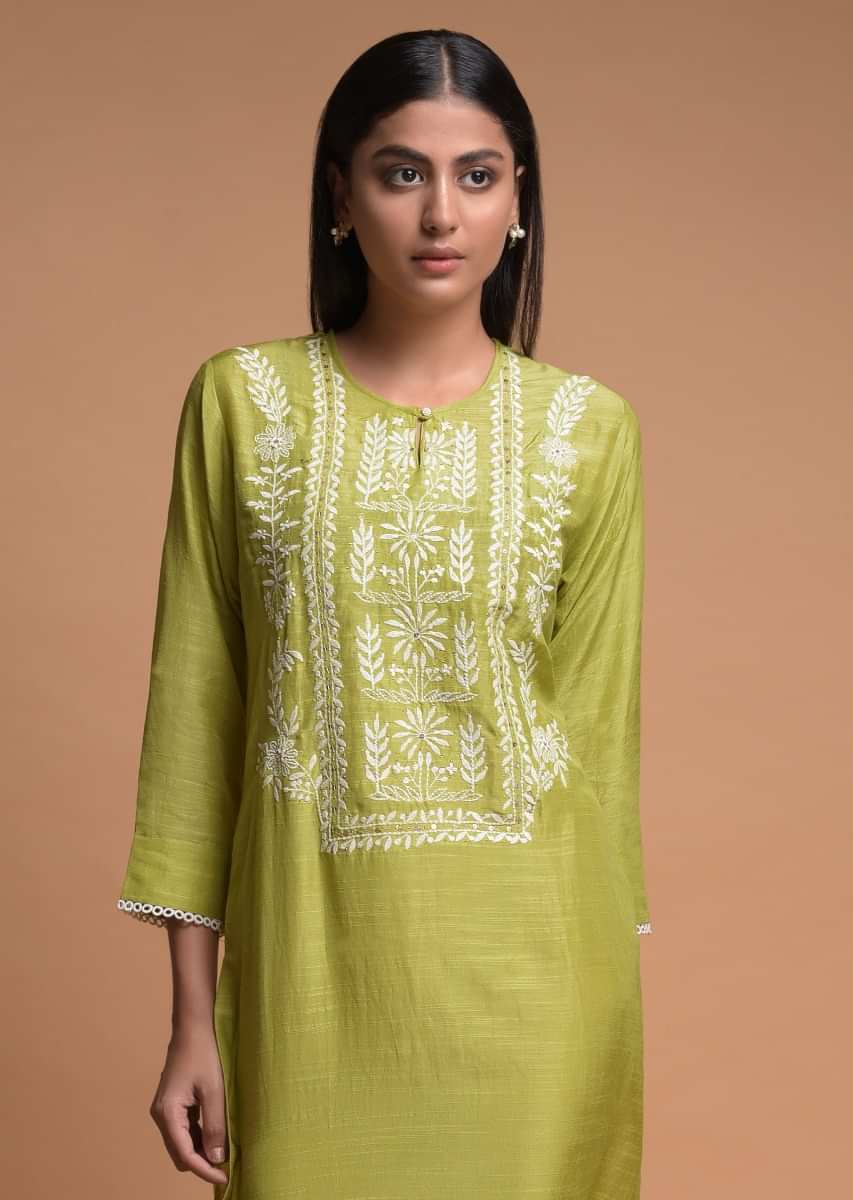 Buy Spring Meadow Green Kurti With Thread Embroidered Yoke Online ...