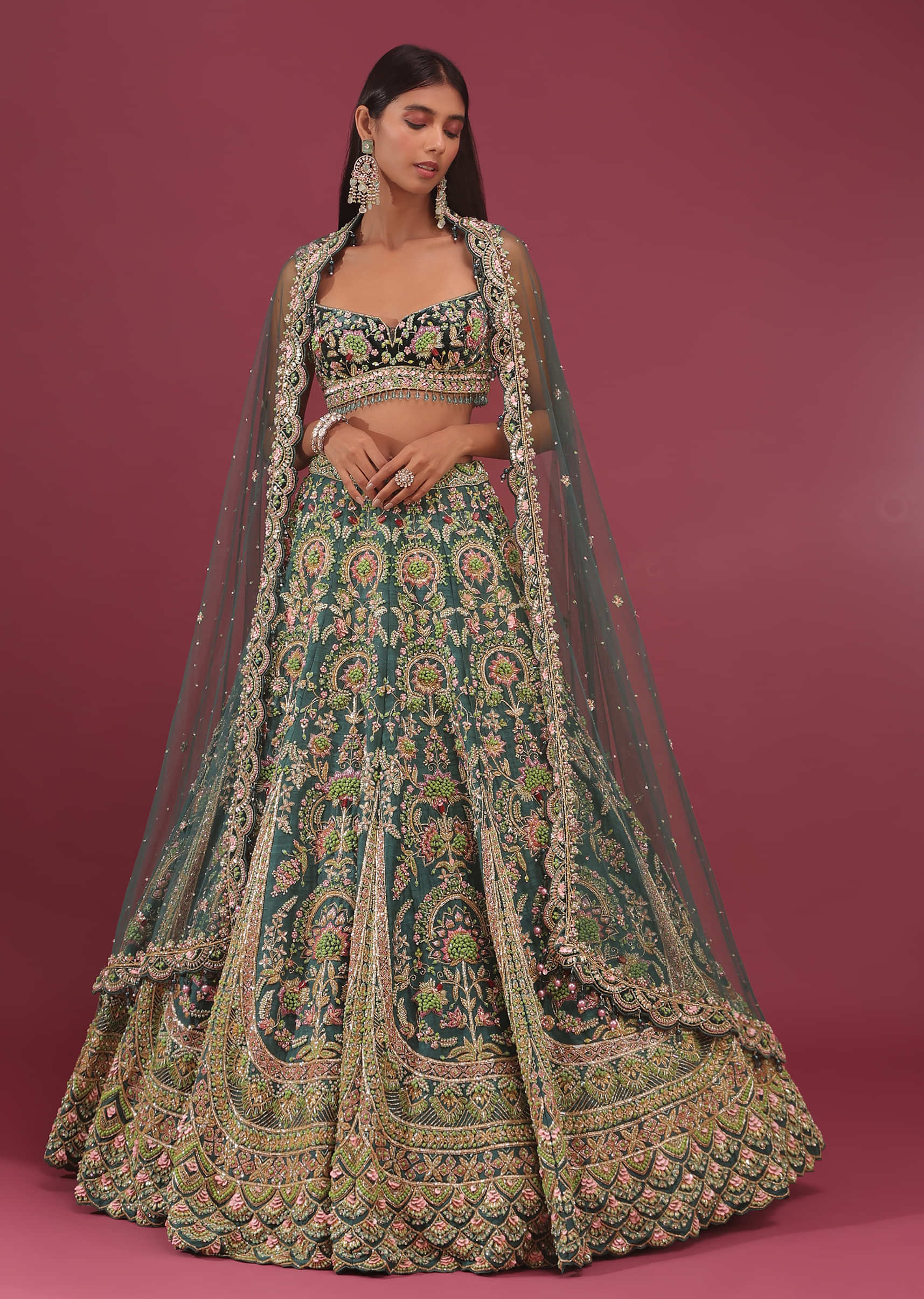 Peacock Green Bridal Lehenga In Raw Silk With Embroidery - NOOR 2022