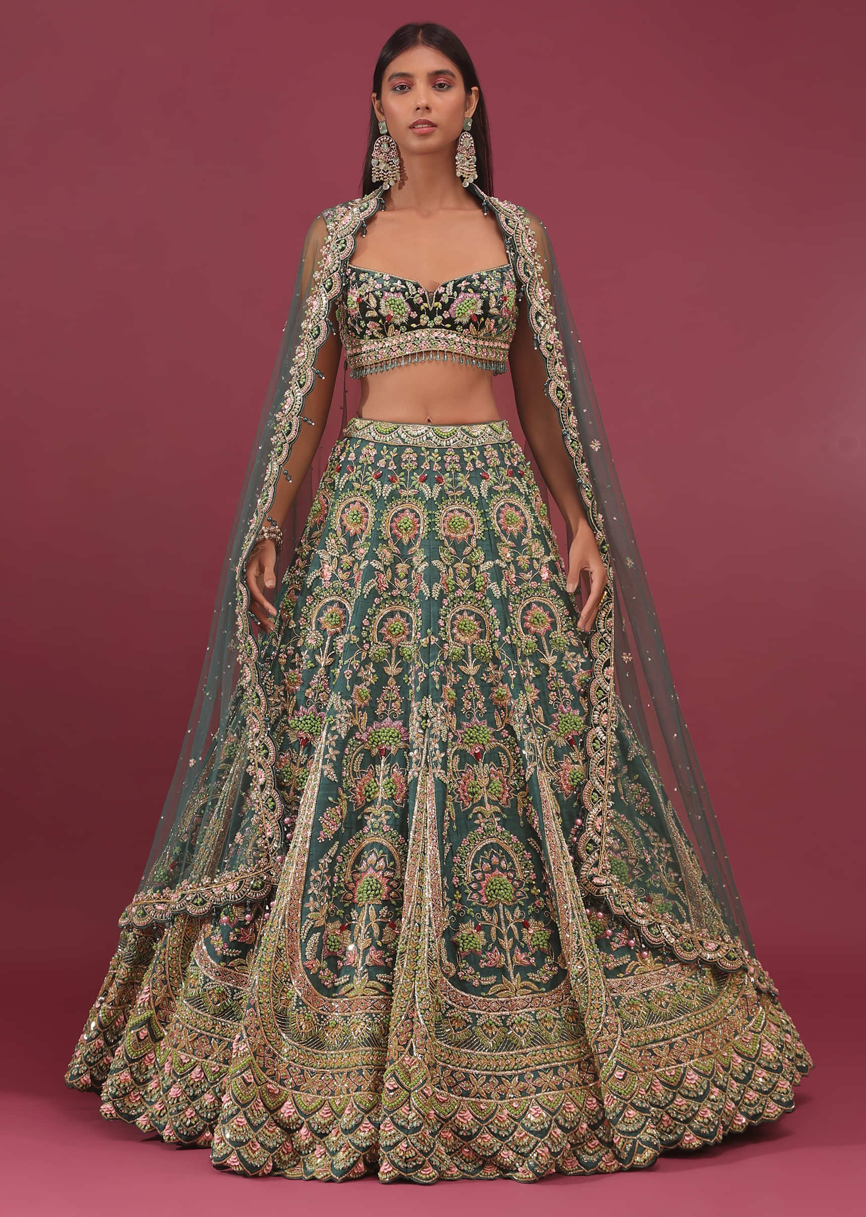 Peacock Green cotton silk Lehenga choli - V4Fashions