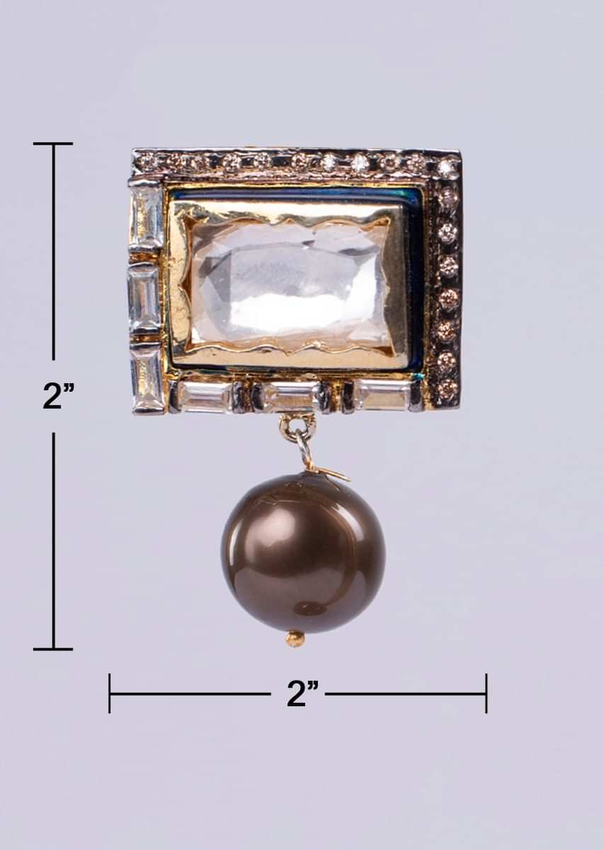 Square shape round stud  with oval metallic drop only on Kalki