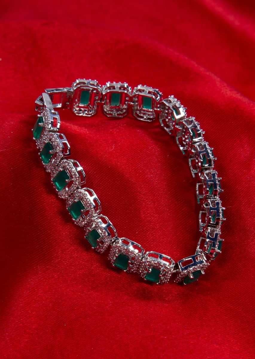 Stone studded bracelet with emerald green beads only on kalki