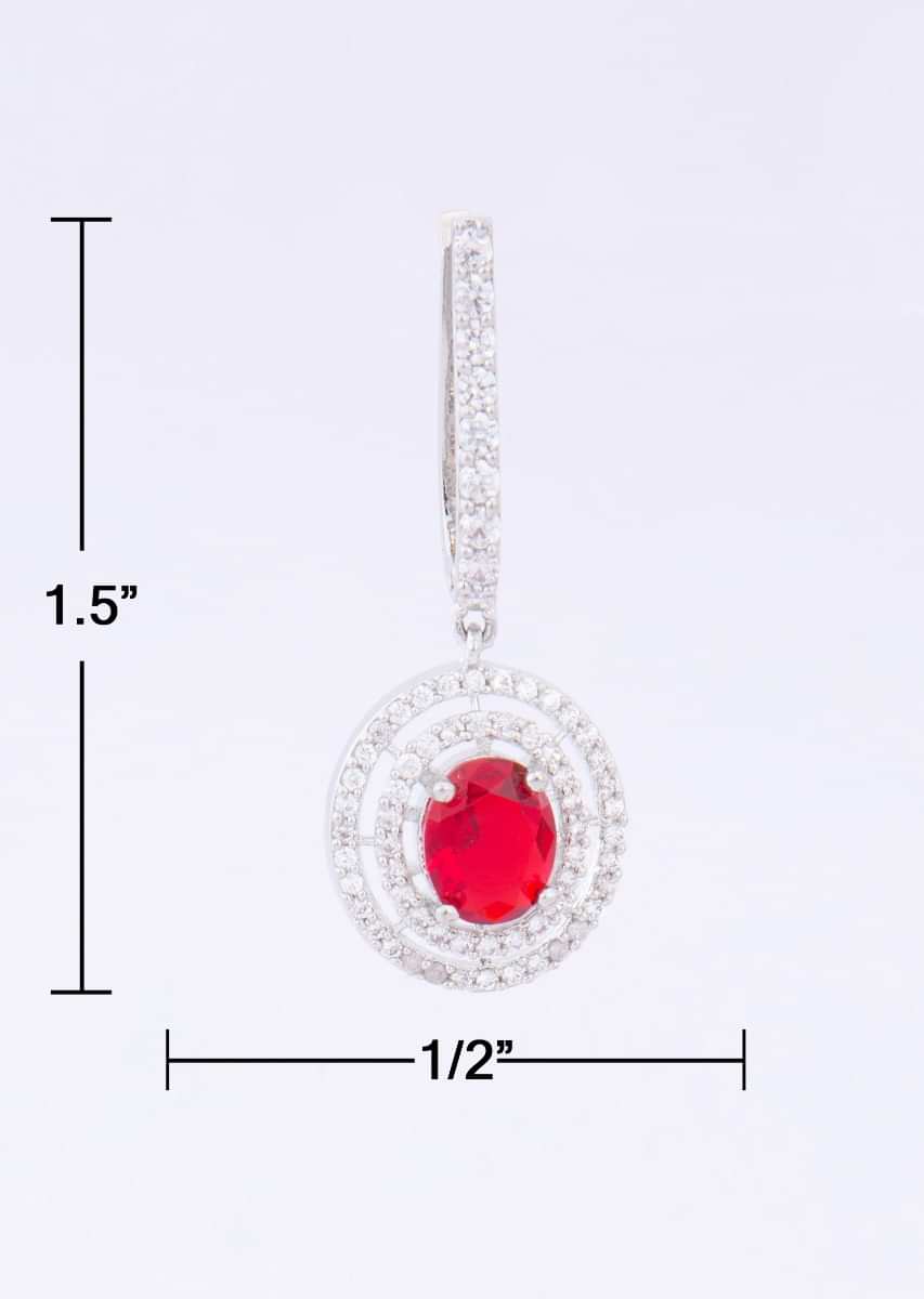 stone studded diamond dangler with ruby stone at the center only on kalki