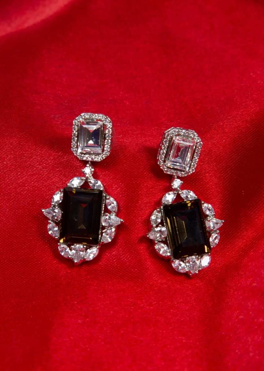 Stone studded elegant earring with square crystal bead only on Kalki