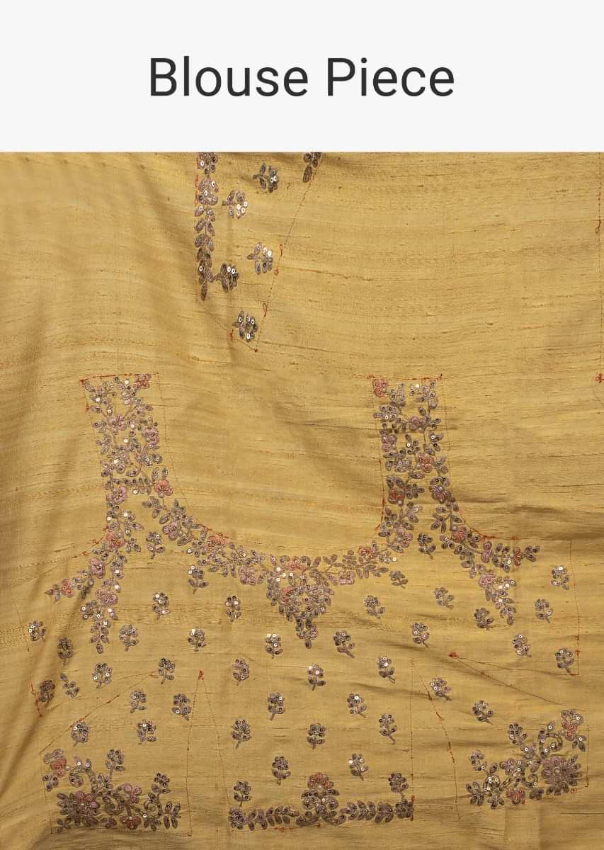 Sulfur yellow raw silk embroidered lehenga set only on Kalki