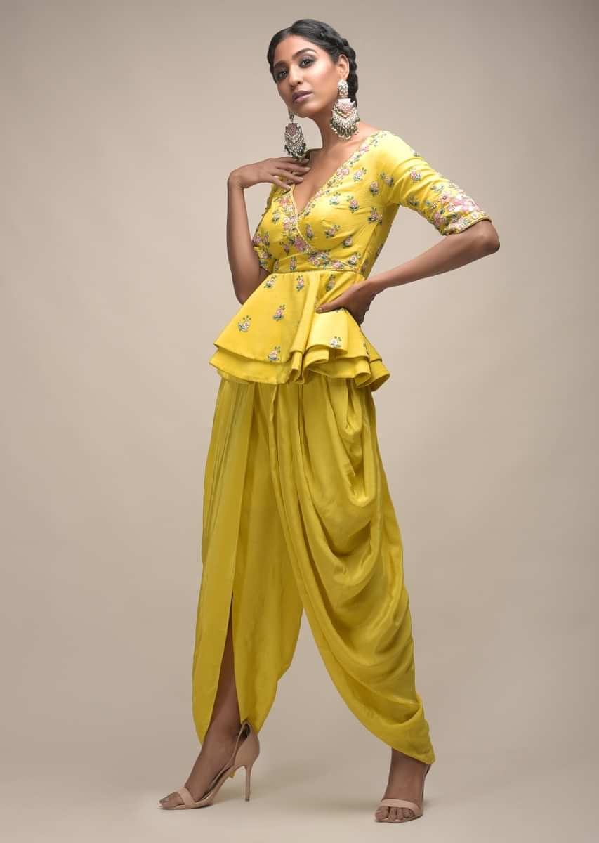 Buy Swati Vijaivargie Yellow Chanderi Silk Embroidered Cape And Dhoti Pant  Set Online  Aza Fashions