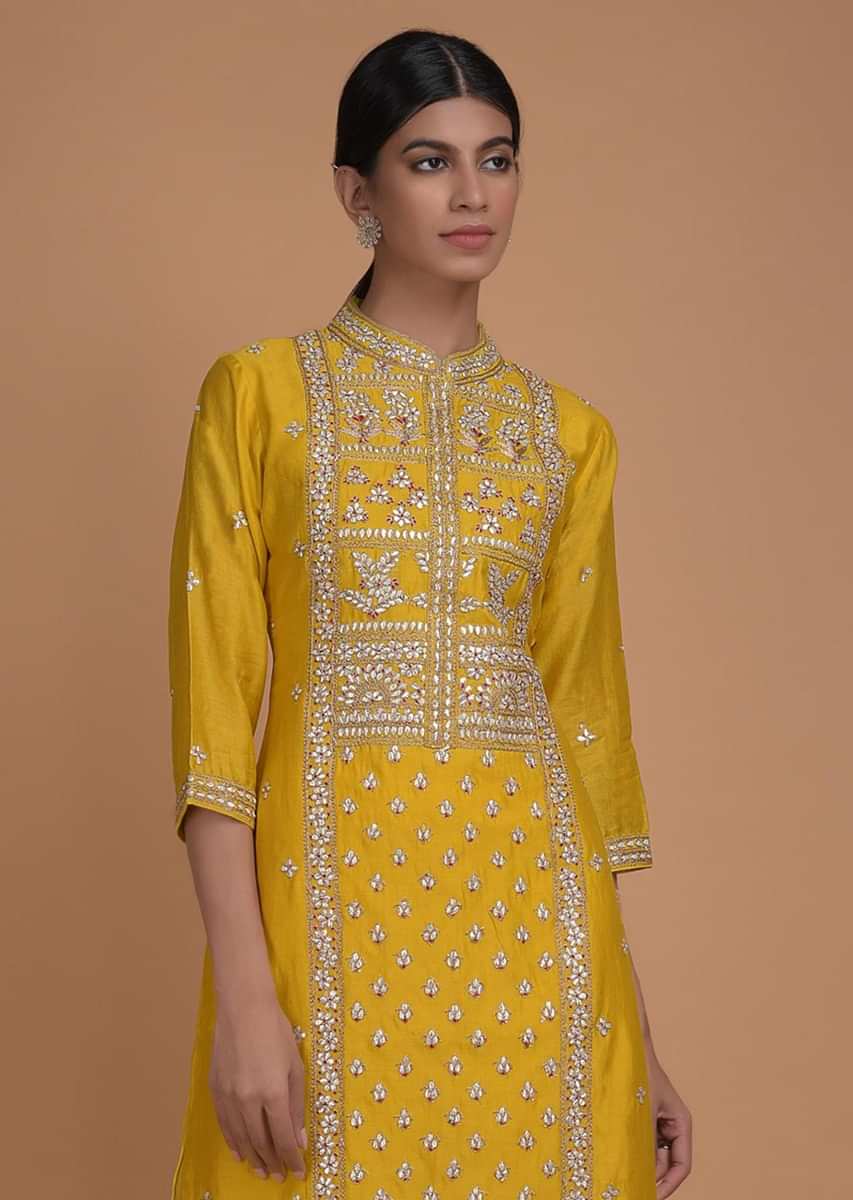 Shama Sikander In Kalki Sun Yellow Sharara Suit In Cotton Enhanced With Gotta Patches Embroidered Floral Pattern